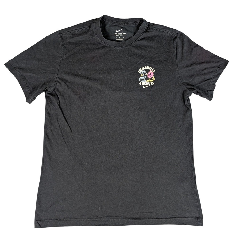 Nike T-Shirt Mens Medium Black Dumbbells 4 Donuts Dri-FIT Graphic Excellent